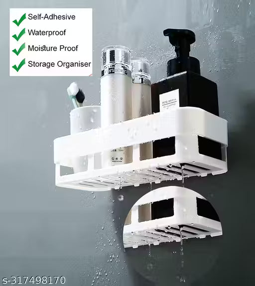 2pcs Wall Mounted Bathroom Storage Racks – No Drill, Self-Adhesive