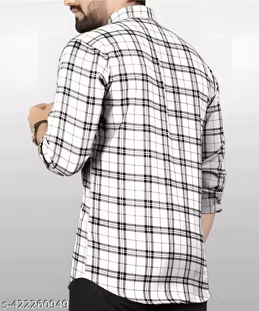 Mens White Trendy Formal & Casual Checked Shirt – Cotton Blend