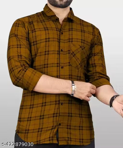 Retro Brown Checked Poly cotton Men’s Shirt – Trendsetter Edition