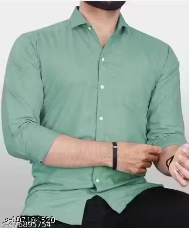 Casual Green Cotton Blend Men’s Shirt