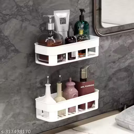 2pcs Wall Mounted Bathroom Storage Racks – No Drill, Self-Adhesive