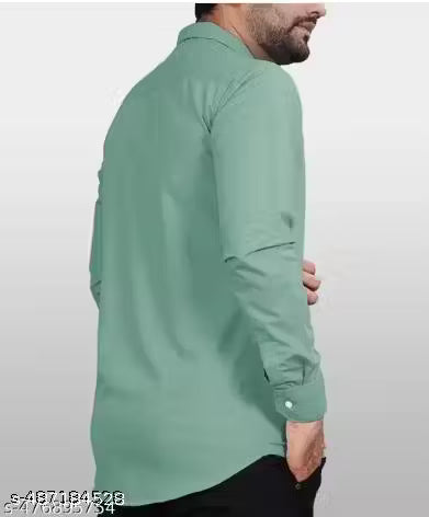 Casual Green Cotton Blend Men’s Shirt