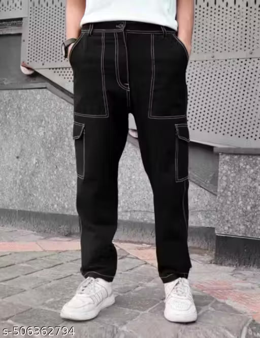 Cotton Black Cargo Pant Jeans for Men