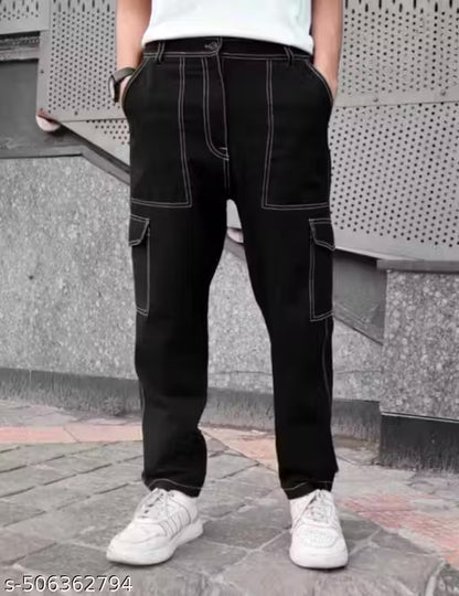 Cotton Black Cargo Pant Jeans for Men