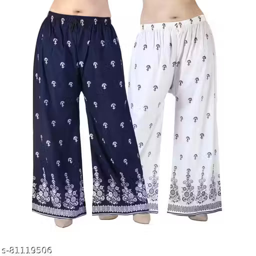 Stylish Printed Cotton Palazzos – Pack of 2 (Black & White)