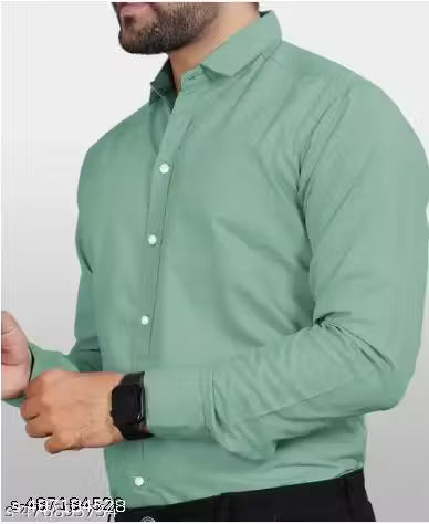 Casual Green Cotton Blend Men’s Shirt