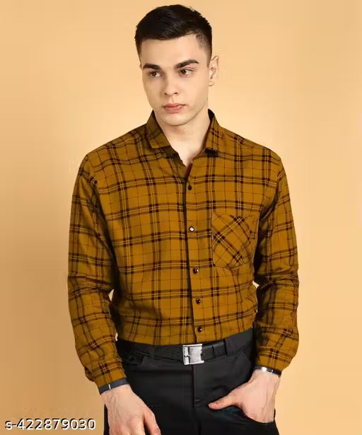 Retro Brown Checked Poly cotton Men’s Shirt – Trendsetter Edition