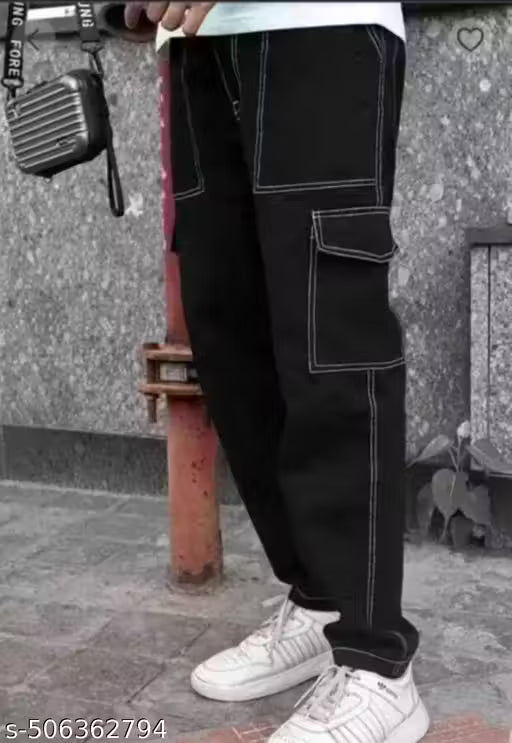 Cotton Black Cargo Pant Jeans for Men