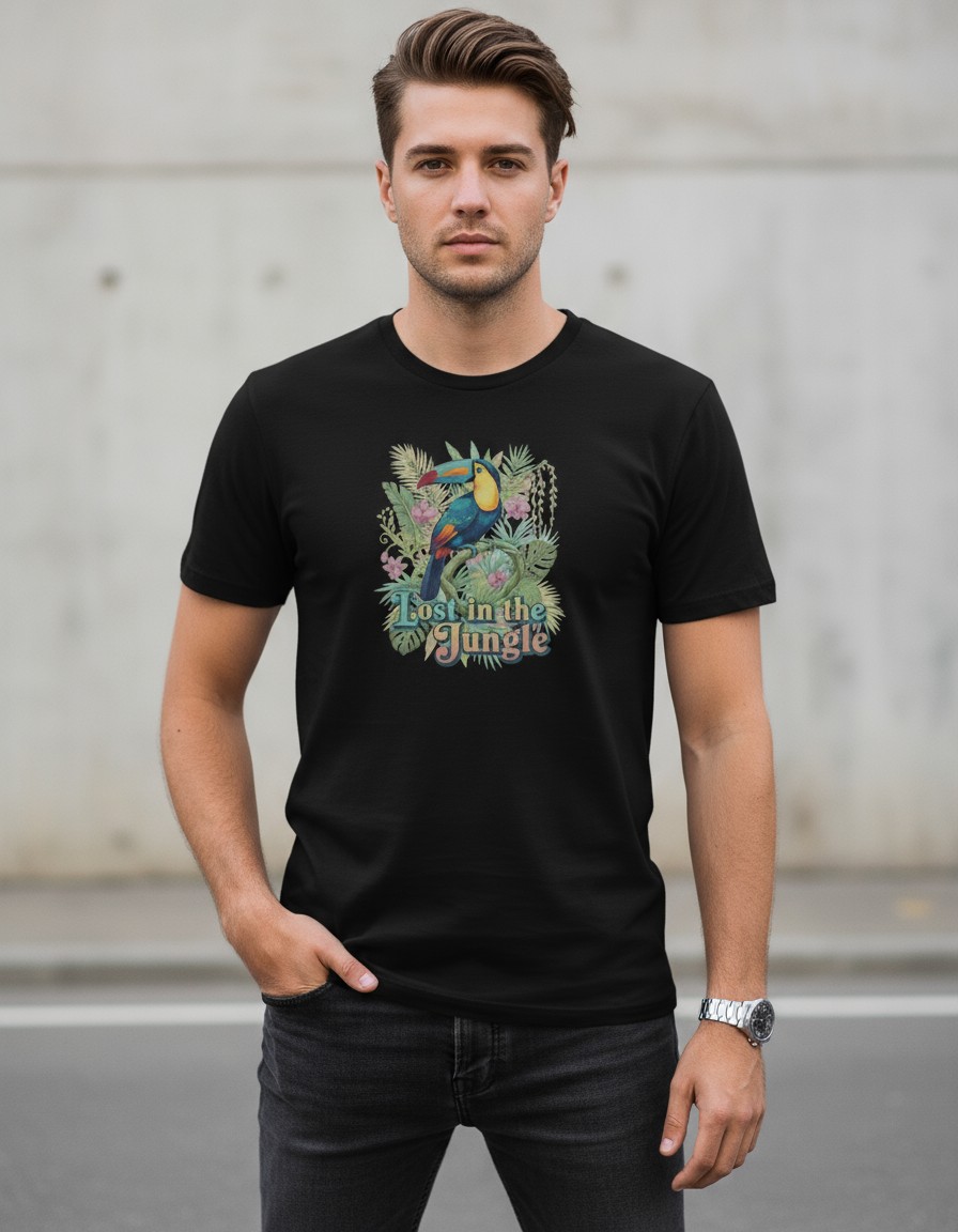 Lost in the Jungle – Vintage Pastel Toucan Graphic T-Shirt