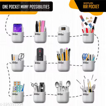 SCOTLON Air Pocket Desk Organizer (Black, Pack of 4) – Multi-Use Sticky Mobile Holder