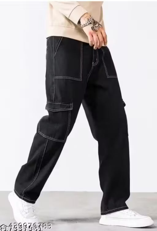 Men’s Black Denim Cargo Jeans