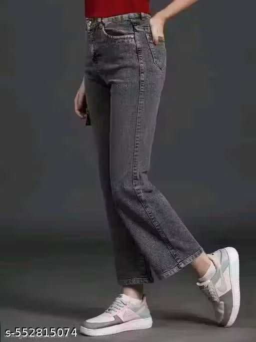 Grey Wide-Leg Denim Jeans for Women