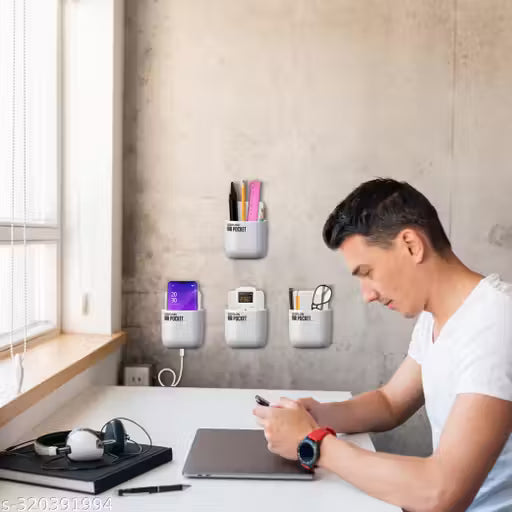 SCOTLON Air Pocket Desk Organizer (Black, Pack of 4) – Multi-Use Sticky Mobile Holder