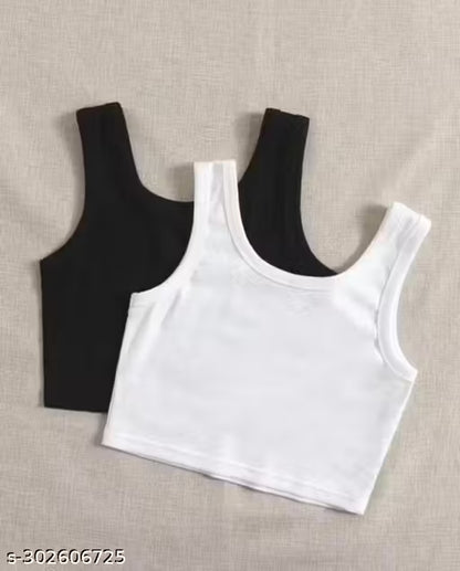 Kunj Stylish Tops & Tunics Combo – Sando Black & White