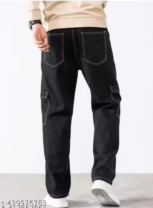 Men’s Black Denim Cargo Jeans